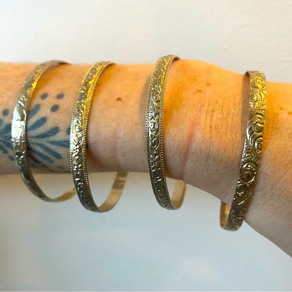 Vintage 1940’s Danecraft Sterling Silver Art Nouveau Design Bangle Bracelets - Picture 1 of 5